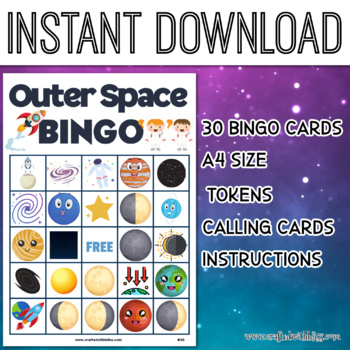 Preview of Outer Space Bingo For Kids, Outer Space Bingo Birthday Party