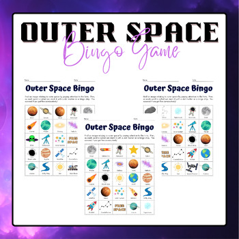 Preview of Outer Space Bingo Game with Planets Stars and More | End of The Year Activities 