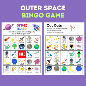 Preview of Outer Space Bingo Game with Planets and Stars Fun Space Activity