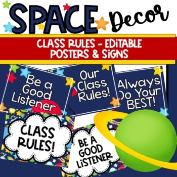 Preview of Outer Space Classroom Class Rules Editable