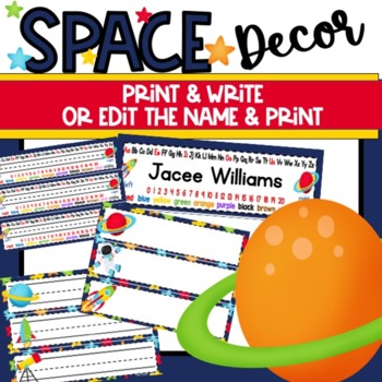 Preview of Outer Space Classroom Desk Name Tags Editable