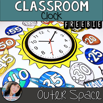 Preview of Outer Space Classroom Theme Decor - Planet Clock Freebie