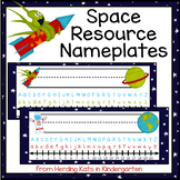 Outer Space Decor Name tags with blue backgrounds