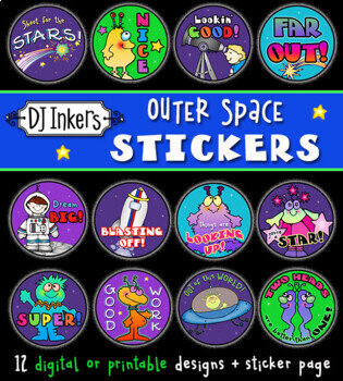 Preview of Outer Space Digital Reward Stickers for Kids, Online Grading & Distance Learning
