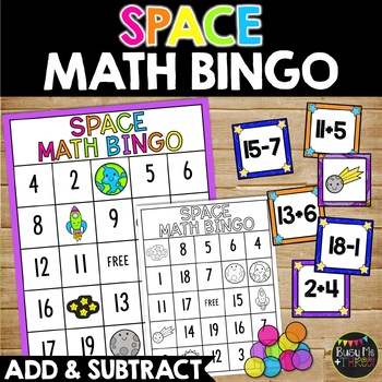 Preview of Outer Space Math Bingo Game Addition and Subtraction to 20 | Fun Fact Fluency