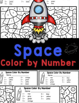 Preview of Outer Space Math Color By Number - Printable Space Theme Preschool Activity