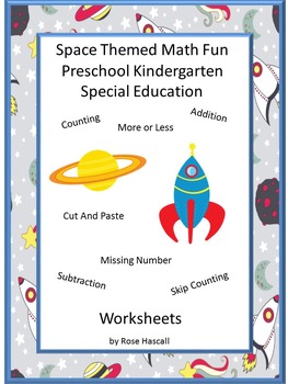 Preview of Outer Space Math Worksheets Counting Cut and Paste Activities Missing Number