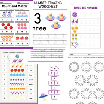 Preview of Outer Space Number Trace & Counting Worksheet, Math Activities