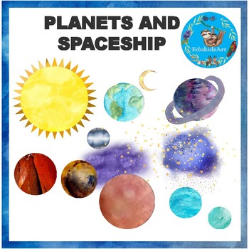 Preview of Outer Space Planets & Solar System Galaxy watercolour clipart