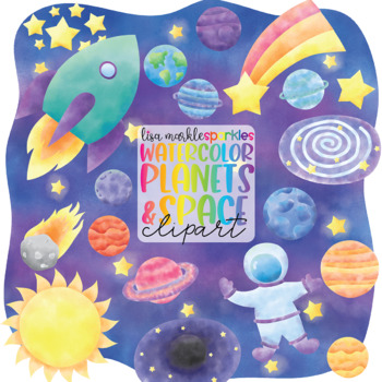 Preview of Outer Space Planet Solar System Galaxy Clipart Watercolor