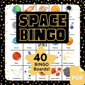 Preview of Outer Space & Planets Bingo Game Activity | Primary, ESL/ELL | 40 Unique Boards