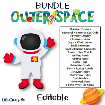 Preview of Outer Space Planets Large Classroom Decor Theme Editable Bundle
