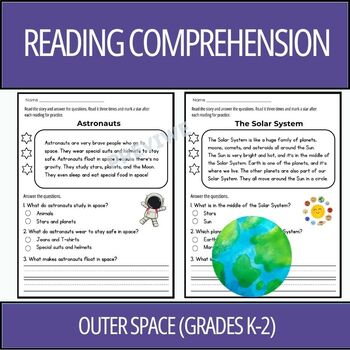 Preview of Outer Space Reading Comprehension Passages and Questions (Grades K-2)