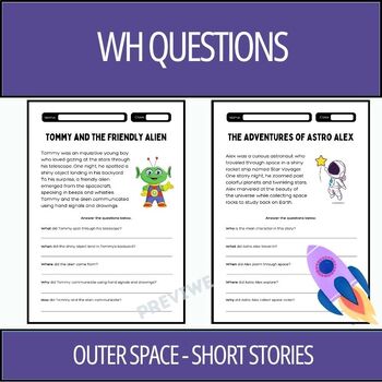 Preview of Outer Space Short Stories WH Questions - Who, What, When, Where, Why & How