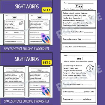 Preview of Outer Space Sight Word High Frequency Words Worksheets - Bundle