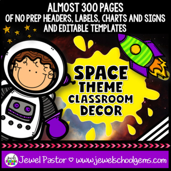 Preview of Outer Space Theme Classroom Bundle and Bulletin Board Decor EDITABLE