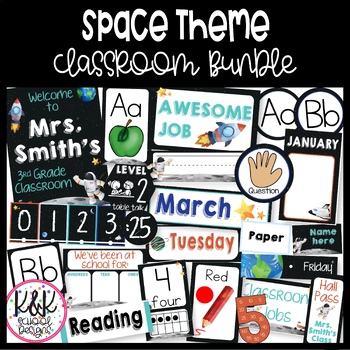 Preview of Outer Space Theme Classroom Decor Bundle | Editable Growing Bundle