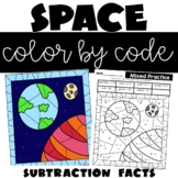 Outer Space Theme Color by Number Subtraction Facts