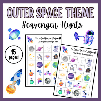 Preview of Outer Space Theme Printable Scavenger Hunt Activity Package