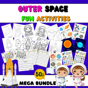 Preview of June Kindergarten Morning Work Outer Space Themed Worksheets BUNDLE