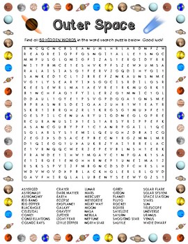 Outer Space Word Search (50 Words) by LaRue Learning Products | TpT