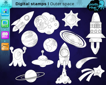 Preview of Outer Space digital stamp, outer space outline clip arts