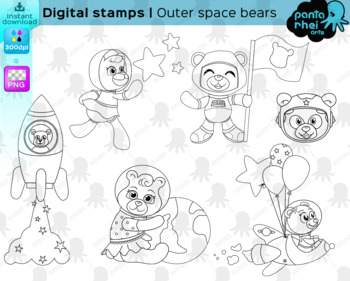 Preview of Outer space bears outline clip arts