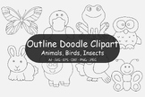 Outline Doodle Animals, Birds, and Insects Clip Art Illust