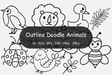 Outline Doodle Animals Illustration Set - Outline Funny An