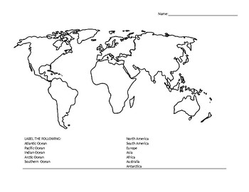 Outline Map for Oceans and Continents by Jeffrey Heisler | TpT