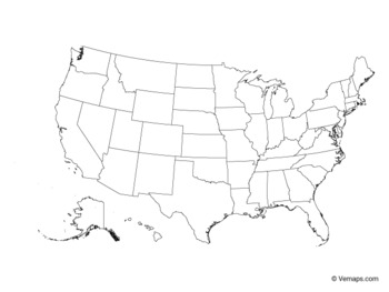 outline map of the united states with states by vemaps tpt