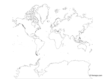 Preview of Outline Map of the World with Antarctica - Mercator projection