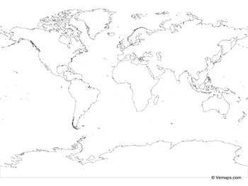 outline map of the world with antarctica miller projection by vemaps