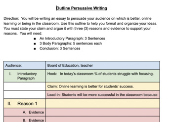 Outline Persuasive Writing by Melissa Bessire | TPT
