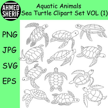 Preview of Outline Sea Turtle Clipart. Sea Animals Clipart from Sea Life | Commercial Use