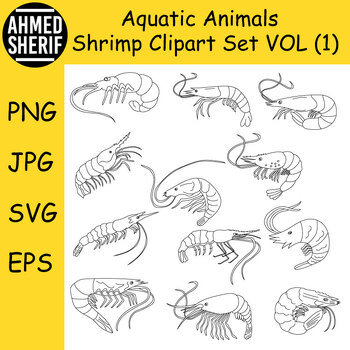 Preview of Outline Shrimp Clipart. Aquatic Animals Clipart from Sea Life | Commercial Use
