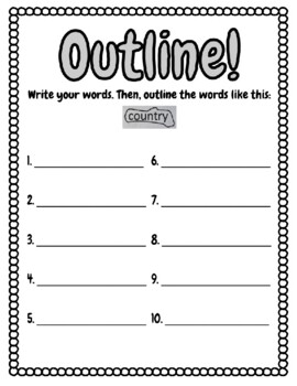 Preview of Outline Words: Spelling Practice Activity Sheet / Worksheet Printable