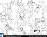 Outline cats Digital Clip Art Graphics Personal Commercial
