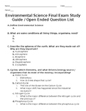 Outline of Environmental Science Final Exam Study Guide
