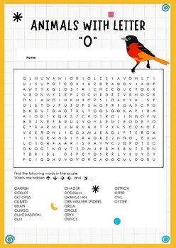 Preview of Outstanding Animals: Word Search Puzzle - Animals with letter O