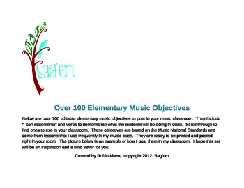 Preview of Over 100 Objectives to Post in the Elementary Music Classroom