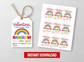 Preview of Over the Rainbow Valentine Card, Skittles Gift Tags, School Exchange Ideas