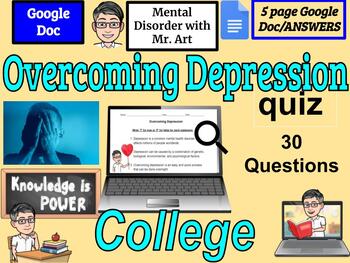 Preview of Overcoming Depression quiz- college - 30 True/False Questions with Answers