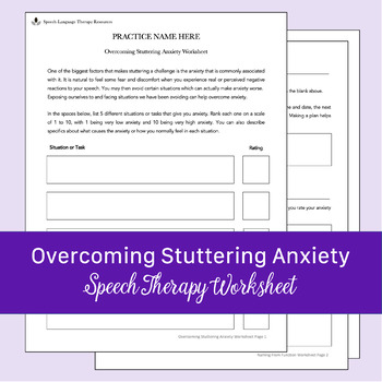 Preview of Overcoming Stuttering Anxiety Speech Therapy Worksheet | Fillable, Printable PDF