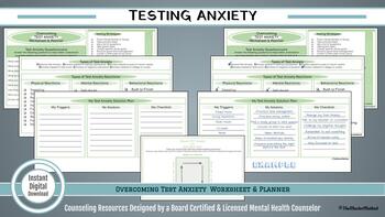 Preview of Overcoming TEST / EXAM Anxiety CBT Worksheet & Planner for Students w Relaxation
