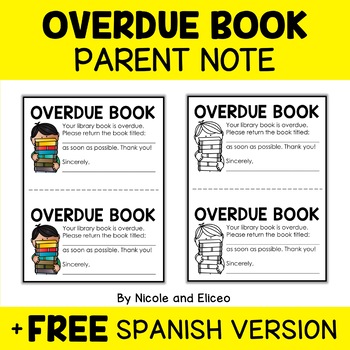 Preview of Overdue Library Book Reminder Note + FREE Spanish