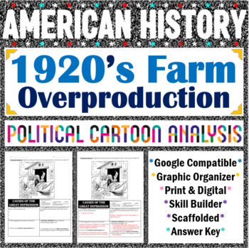 Preview of 1920s Farm Overproduction Political Cartoon Analysis - Print & Digital