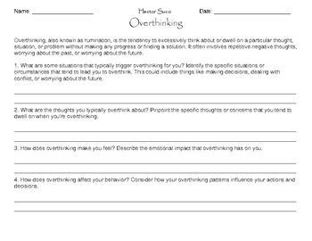 Preview of Overthinking Worksheet For Clear Mindset Harmony & Inner Peace