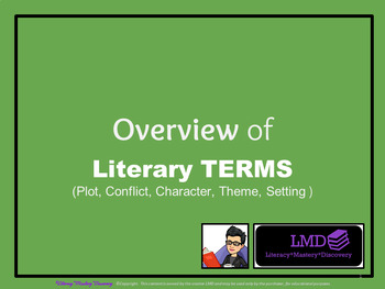 Preview of Elements of Fiction Terms Lessons | EDITABLE | Distance | PowerPoint & Google