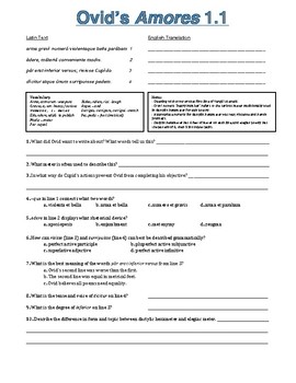 Preview of Ovid Amores 1.1 Companion Worksheet